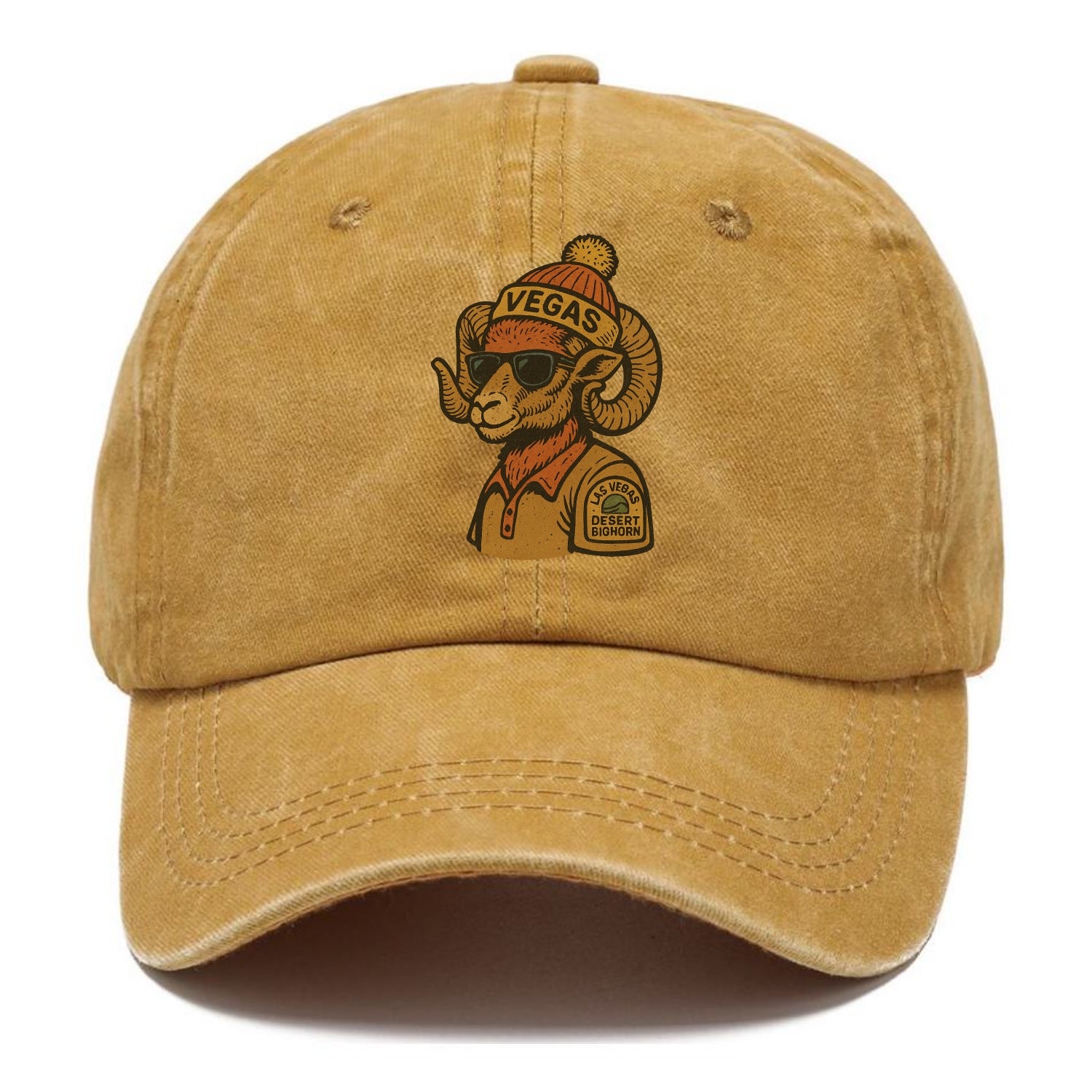 Las Vegas Desert Bighorn wearing Vegas beanie with pom pom and wayfarer sunglasses - Classic Cap - Golden Harvest(Yellow)