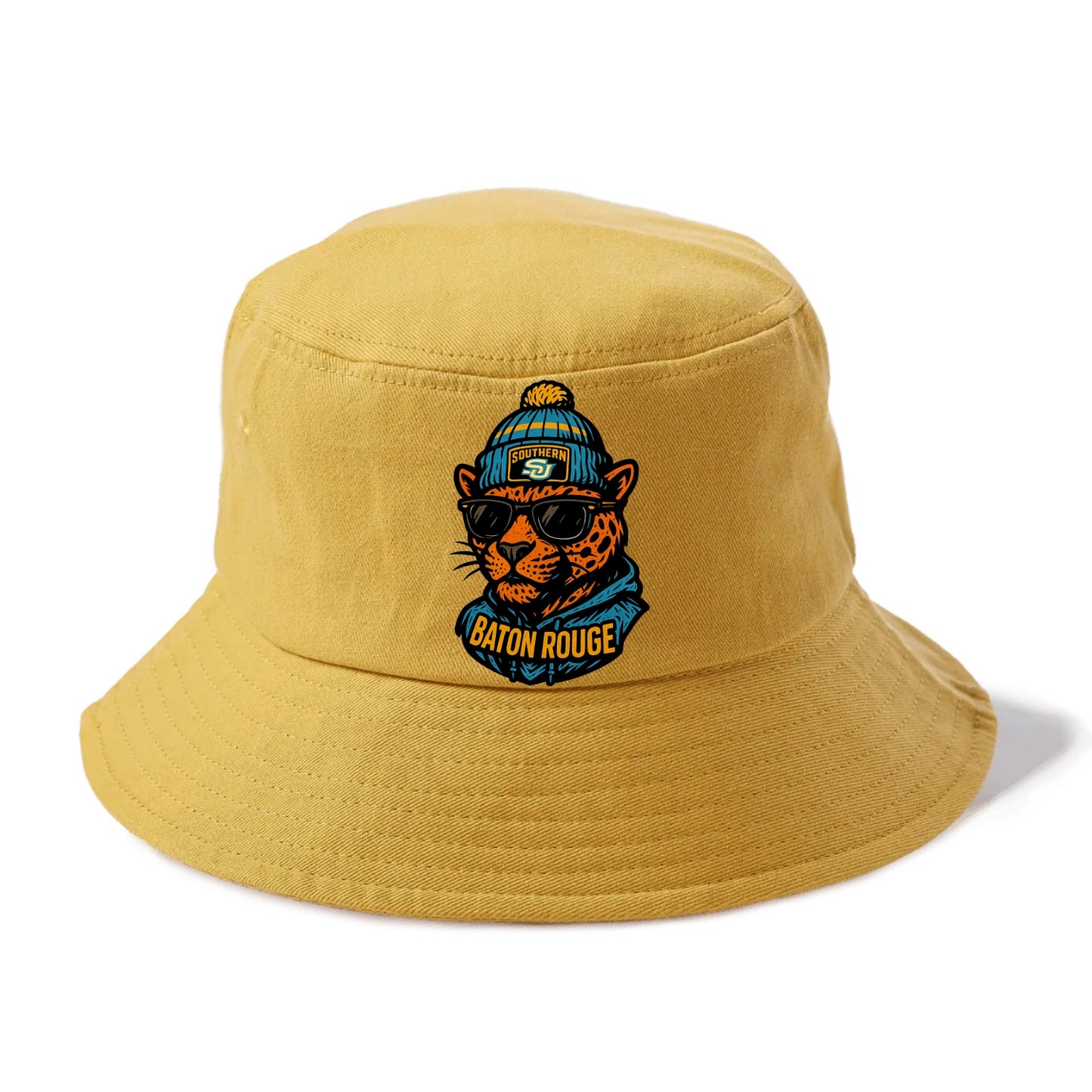 Baton Rouge Jaguar wearing Southern beanie with SU patch - Bucket Hat - Golden Harvest(Yellow)