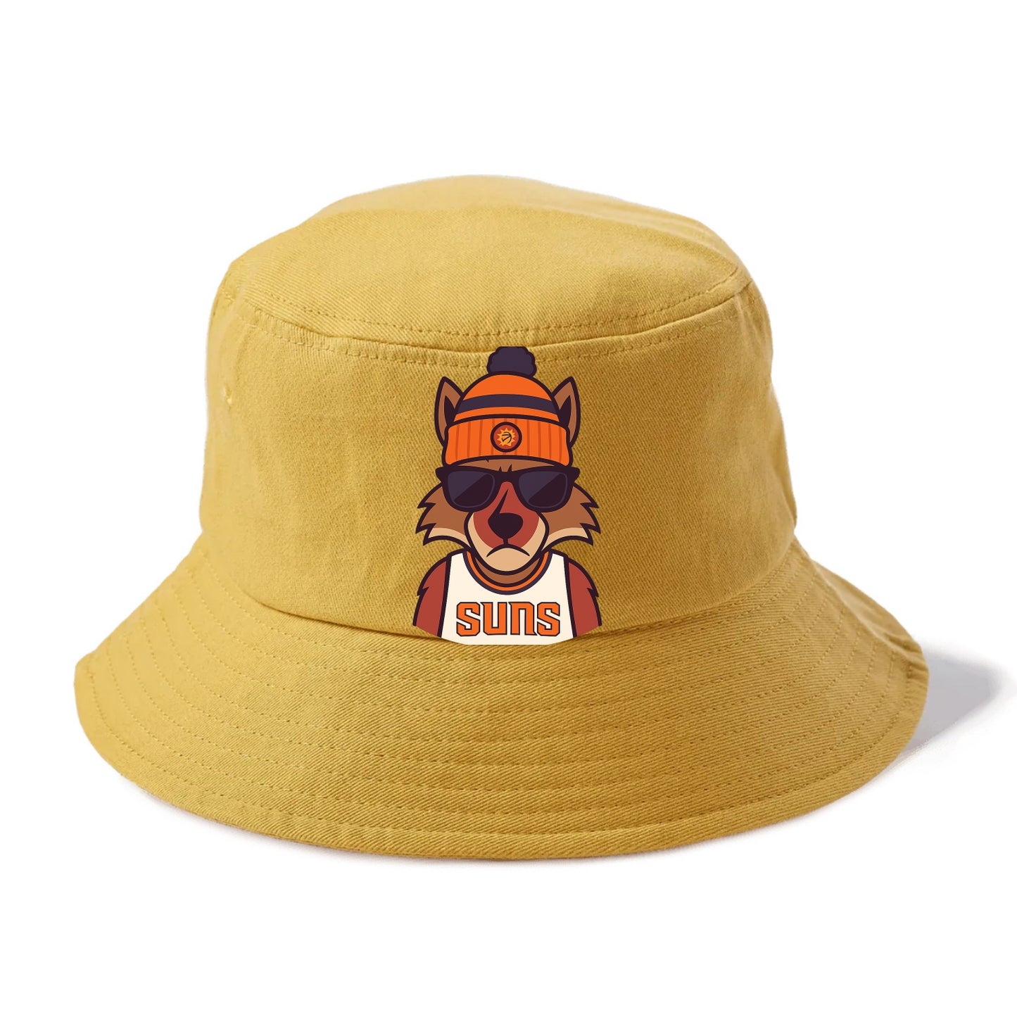 Arizona Coyote wearing Suns beanie with desert sun patch and wayfarer sunglasses - Bucket Hat - Golden Harvest(Yellow)