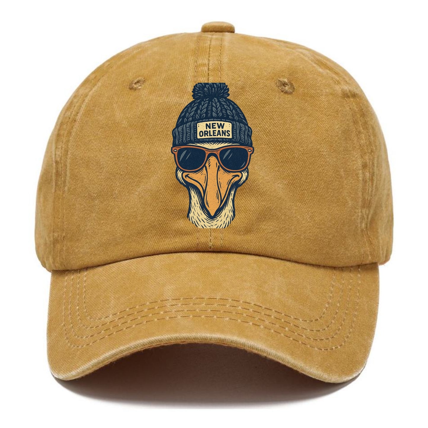New Orleans Pelican wearing New Orleans beanie with pom pom and wayfarer sunglasses - Classic Cap - Golden Harvest(Yellow)