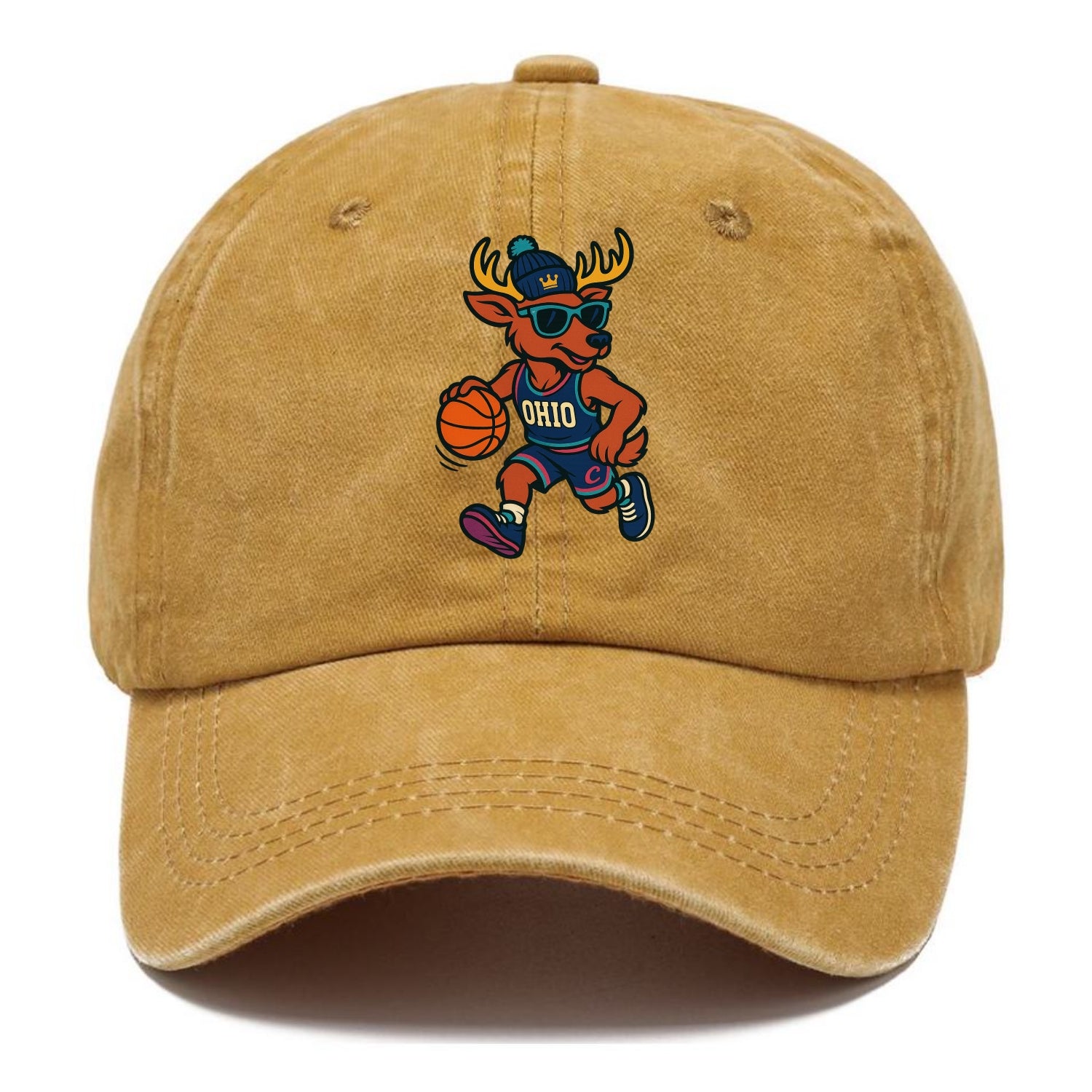 Ohio Deer wearing Cavs beanie with crown patch and wayfarer sunglasses - Classic Cap - Golden Harvest(Yellow)