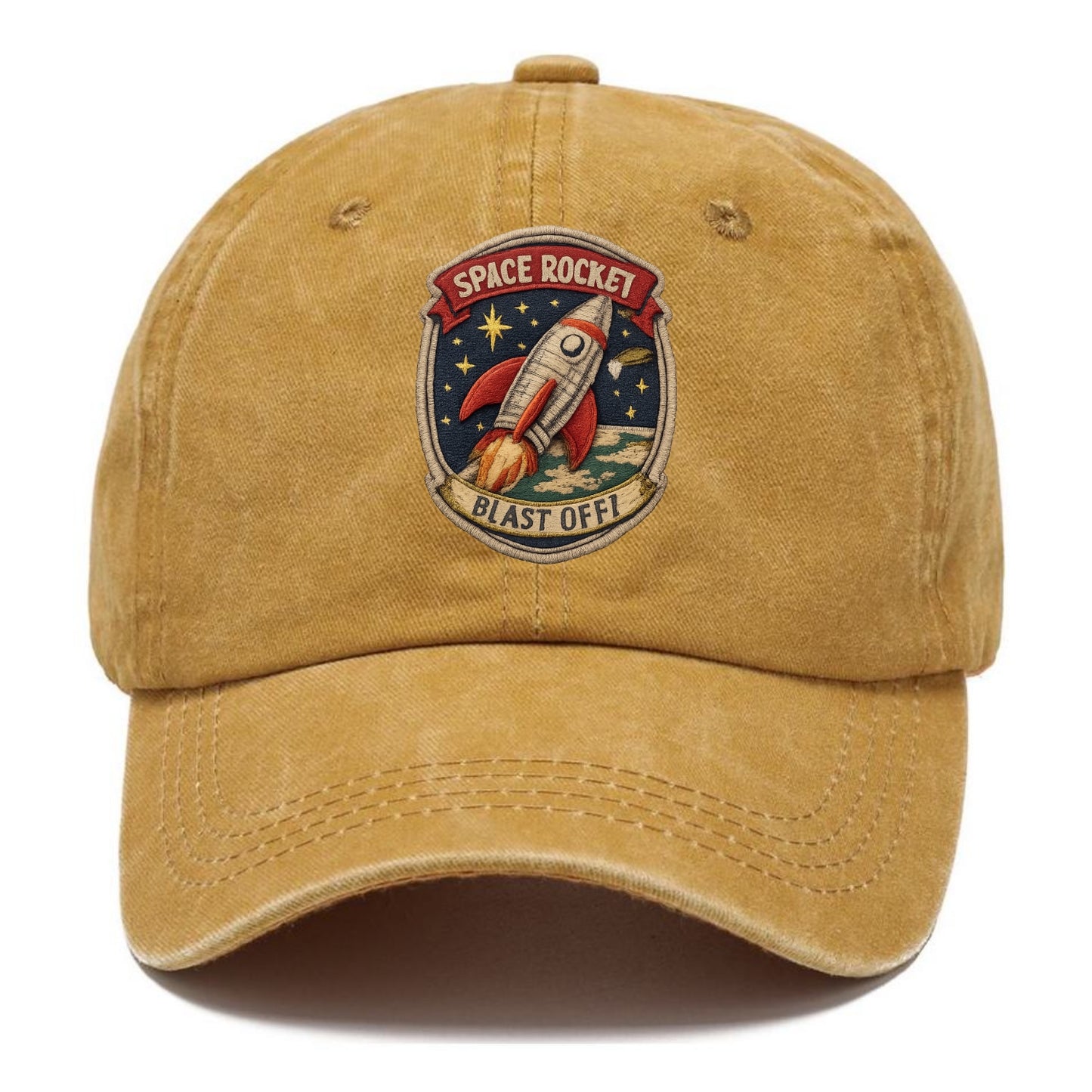 RETRO ROCKET - 1950s space rocket in silver and red , atomic age - Classic Cap - Golden Harvest(Yellow)