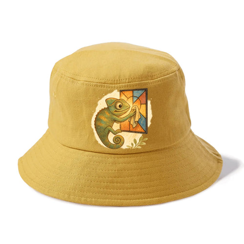 Chameleon blending into a stained-glass window it is polishing with delicate cloths - Bucket Hat