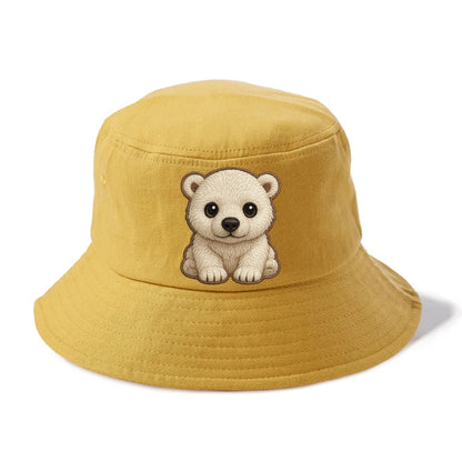 Baby Polar Bear Cub - white fluffy, black nose, dark curious eyes, front-facing, iconic - Bucket Hat - Golden Harvest(Yellow)