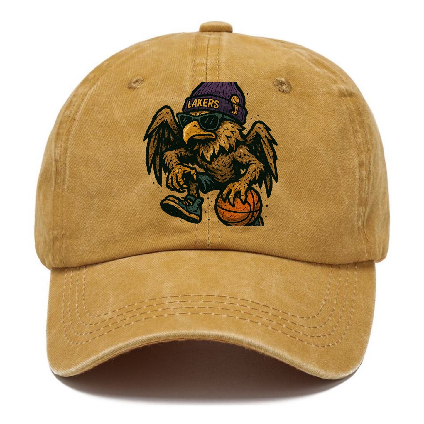Los Angeles Golden Eagle wearing Lakers beanie with trophy patch and wayfarer - Classic Cap - Golden Harvest(Yellow)