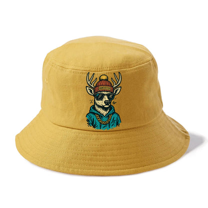 New Hampshire White-tailed Deer wearing Manchester beanie with pom pom and wayfarer - Bucket Hat - Golden Harvest(Yellow)