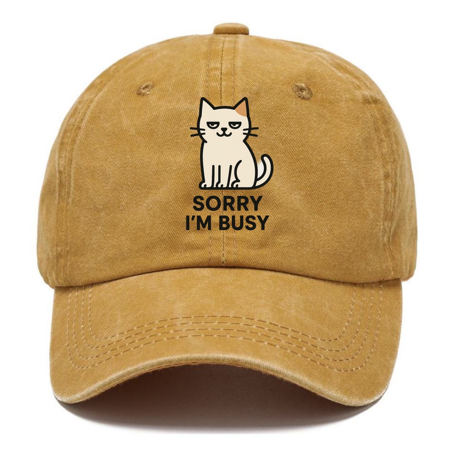 Cat sitting alone looking content - "SORRY I'M BUSY" - not sorry at all - Classic Cap - Golden Harvest(Yellow)