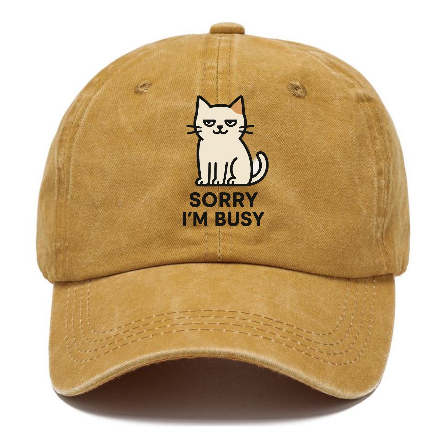 Cat sitting alone looking content - "SORRY I'M BUSY" - not sorry at all - Classic Cap - Golden Harvest(Yellow)