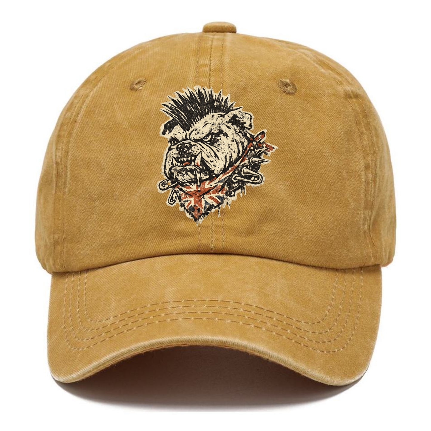 PUNK BULLDOG | British bulldog with mohawk | Safety pins through collar | Union Jack - Classic Cap - Golden Harvest(Yellow)