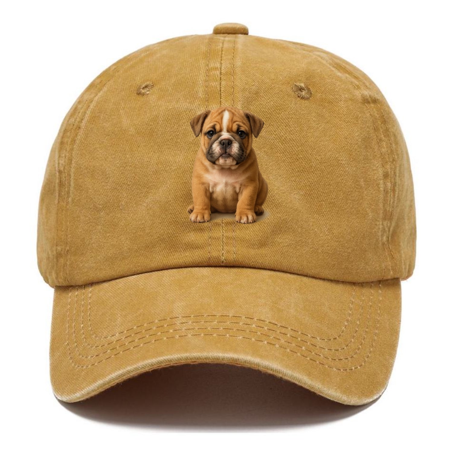 Baby Bulldog Puppy - wrinkly face, underbite, stocky body, gentle eyes, front-facing, - Classic Cap - Golden Harvest(Yellow)
