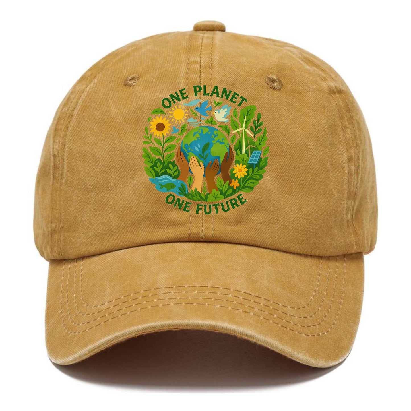 Globe surrounded by hands of all colors working together - "One Planet, One Future" - - Classic Cap - Golden Harvest(Yellow)
