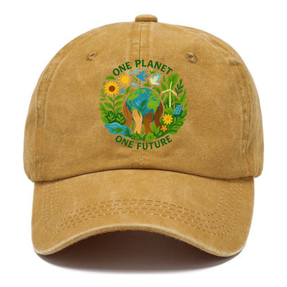 Globe surrounded by hands of all colors working together - "One Planet, One Future" - - Classic Cap - Golden Harvest(Yellow)