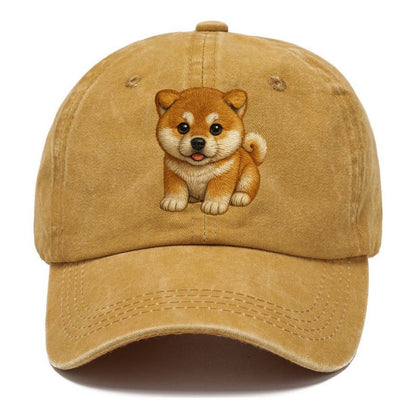 Baby Akita Puppy - fluffy bear-like, curled tail, dignified eyes, front-facing, - Classic Cap - Golden Harvest(Yellow)