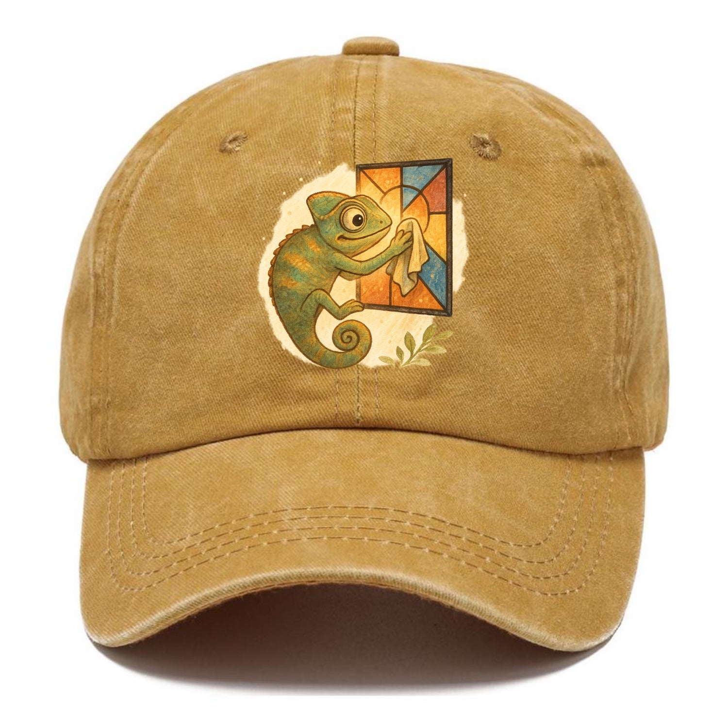 Chameleon blending into a stained-glass window it is polishing with delicate cloths - Classic Cap - Golden Harvest(Yellow)