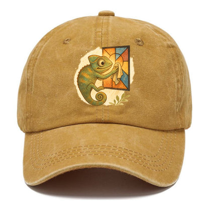 Chameleon blending into a stained-glass window it is polishing with delicate cloths - Classic Cap - Golden Harvest(Yellow)