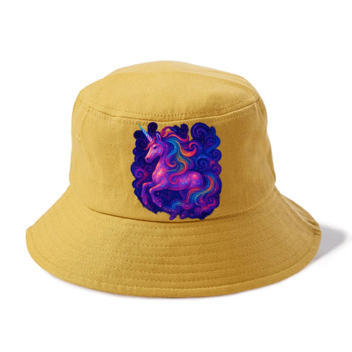Magical unicorn with flowing rainbow gradient mane, iridescent horn with spiral light - Bucket Hat