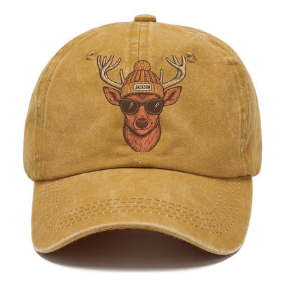 Mississippi White-tailed Deer wearing Jackson beanie with pom pom and wayfarer - Classic Cap - Golden Harvest(Yellow)