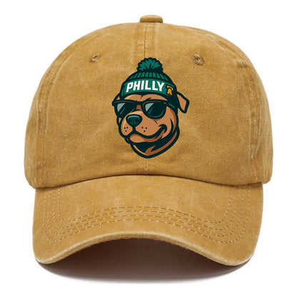 Philly Pitbull wearing Eagles beanie with Liberty Bell patch and wayfarer sunglasses - Classic Cap - Golden Harvest(Yellow)
