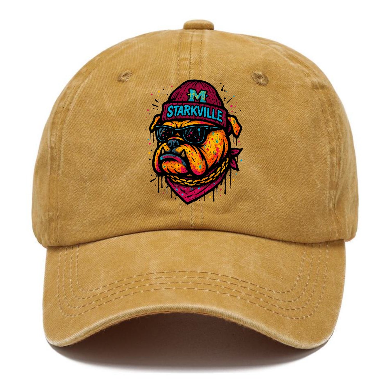 Starkville Bulldog wearing Mississippi State beanie with M patch - Classic Cap - Golden Harvest(Yellow)