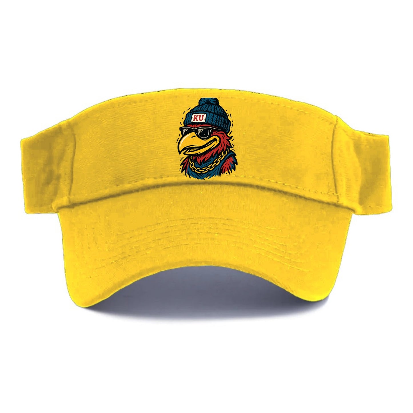 Lawrence Jayhawk wearing Kansas beanie with KU patch - Visor - Golden Harvest(Yellow)