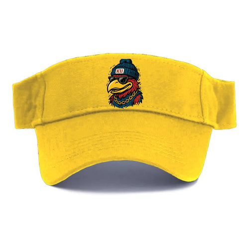 Lawrence Jayhawk wearing Kansas beanie with KU patch - Visor