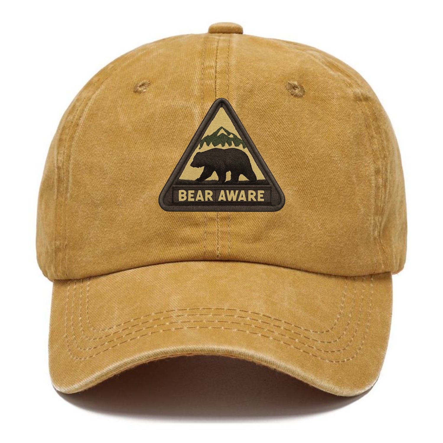 BEAR AWARE - bear silhouette warning in brown and yellow , wilderness safety - Classic Cap - Golden Harvest(Yellow)