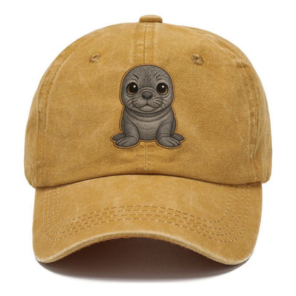 Baby Elephant Seal - gray wrinkly, tiny trunk nose, big dark eyes, front-facing, - Classic Cap - Golden Harvest(Yellow)