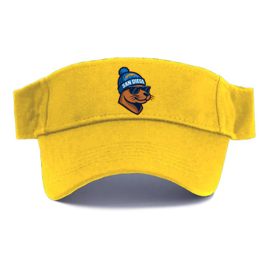 San Diego Sea Lion wearing Chargers beanie with bolt patch and wayfarer sunglasses - Visor - Golden Harvest(Yellow)