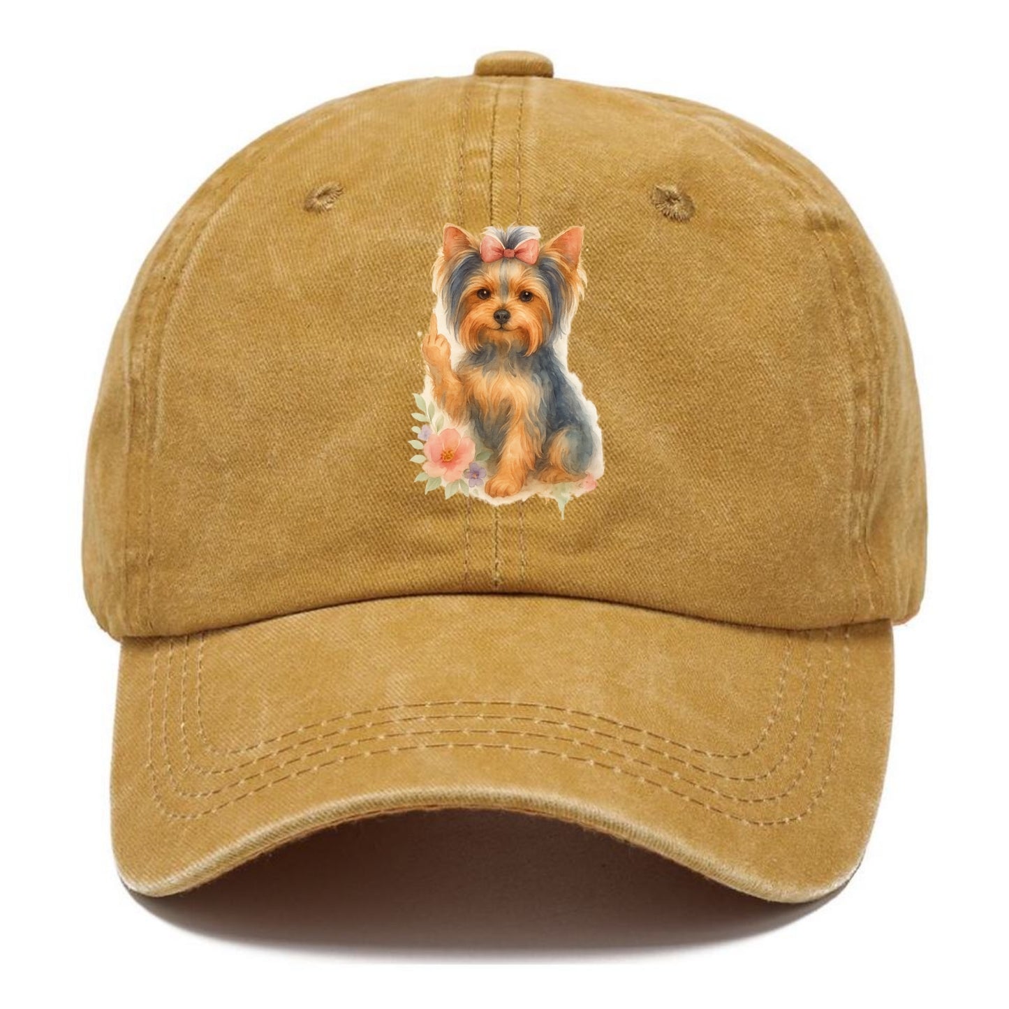 Yorkshire Terrier with topknot bow, one delicate paw flipping off - Classic Cap - Golden Harvest(Yellow)