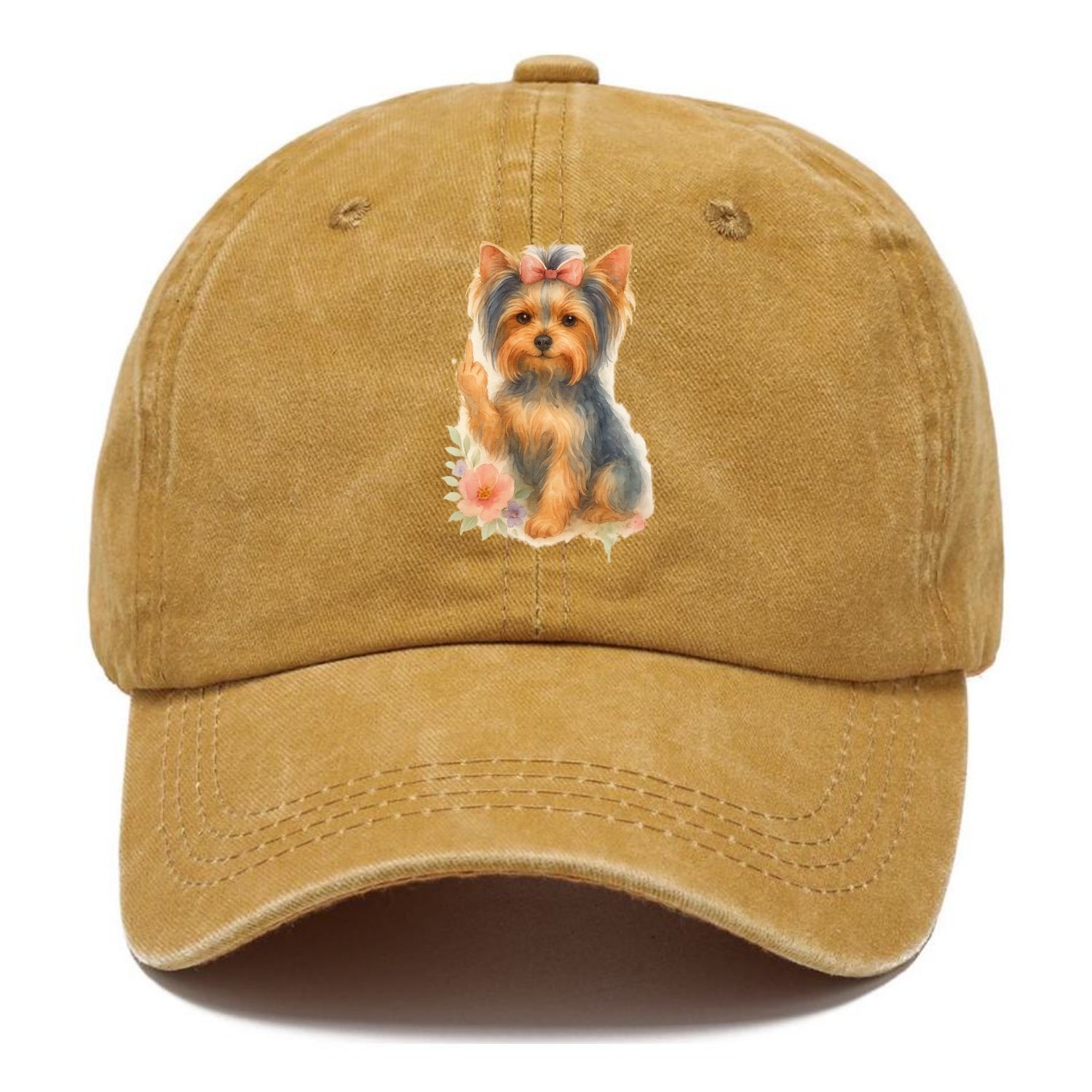 Yorkshire Terrier with topknot bow, one delicate paw flipping off - Classic Cap - Golden Harvest(Yellow)