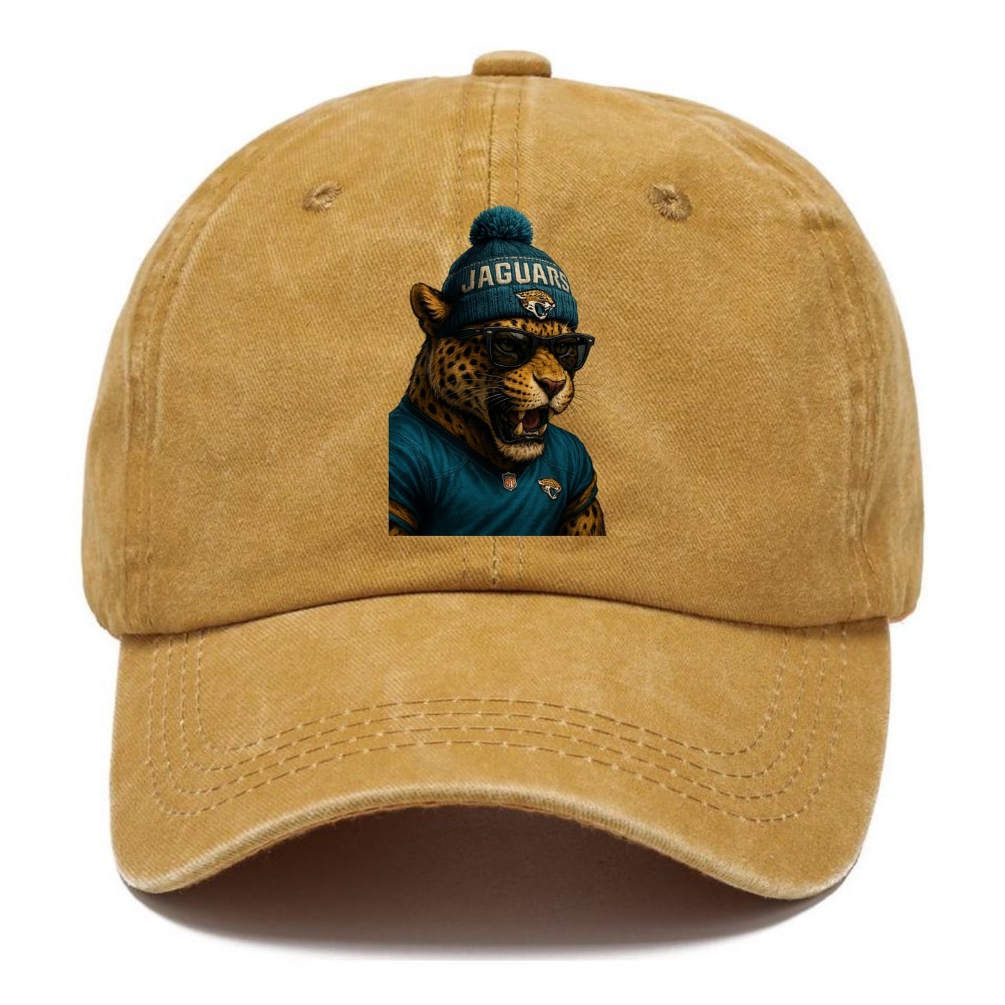 Jacksonville Jaguar wearing Jaguars teal and gold beanie with pom pom and wayfarer - Classic Cap - Golden Harvest(Yellow)