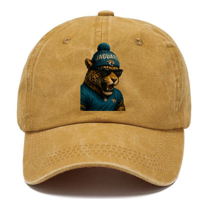 Jacksonville Jaguar wearing Jaguars teal and gold beanie with pom pom and wayfarer - Classic Cap - Golden Harvest(Yellow)