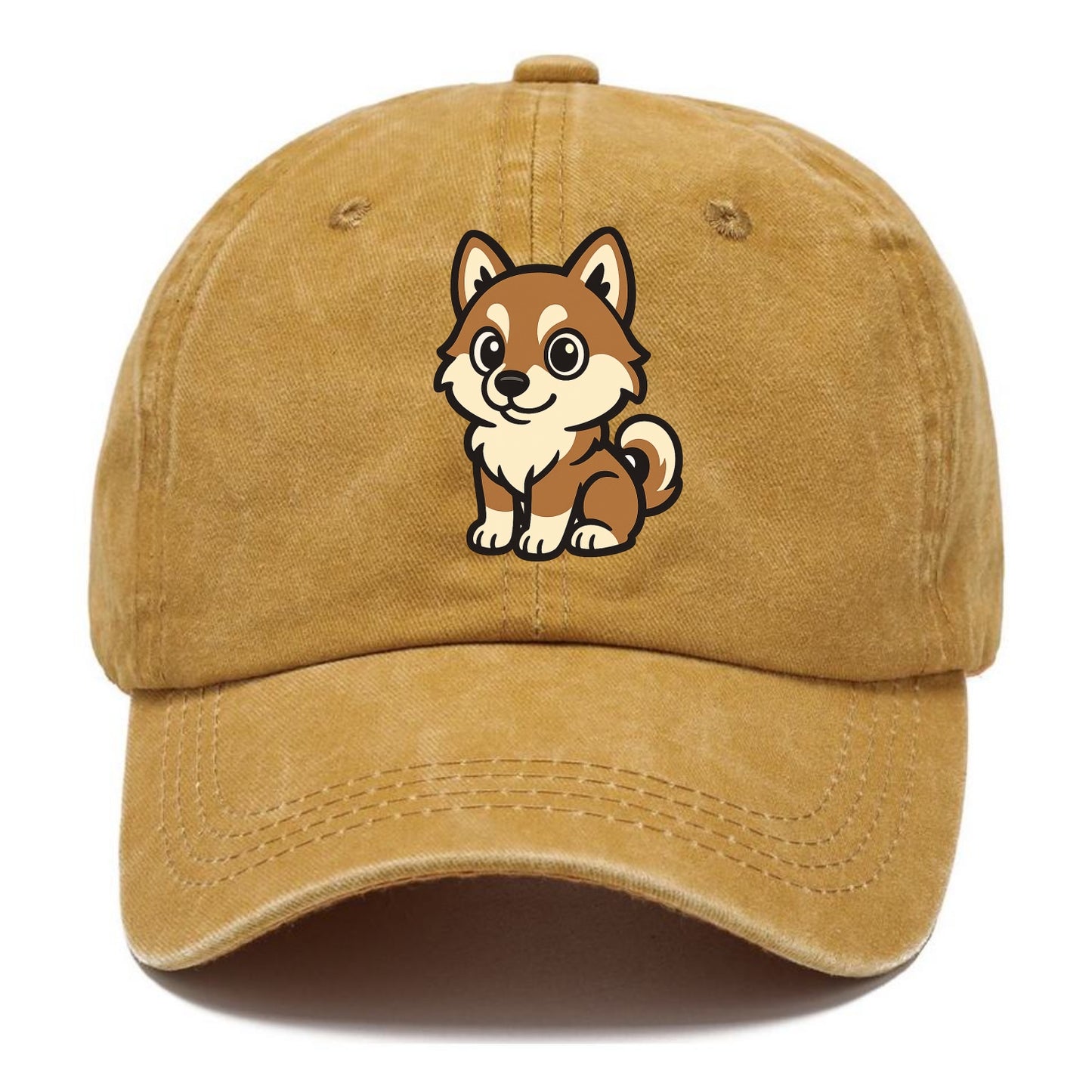 Pomsky - Pomeranian-Husky mix sitting pose - Classic Cap - Golden Harvest(Yellow)