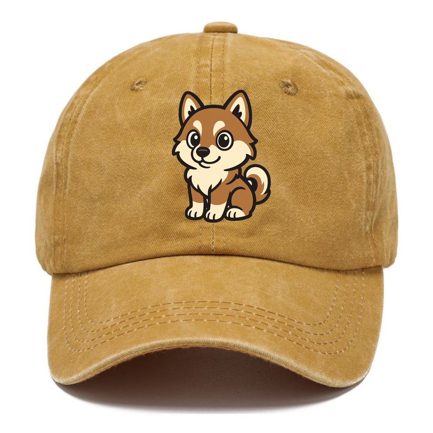 Pomsky - Pomeranian-Husky mix sitting pose - Classic Cap - Golden Harvest(Yellow)