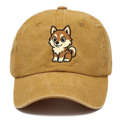 Pomsky - Pomeranian-Husky mix sitting pose - Classic Cap - Golden Harvest(Yellow)