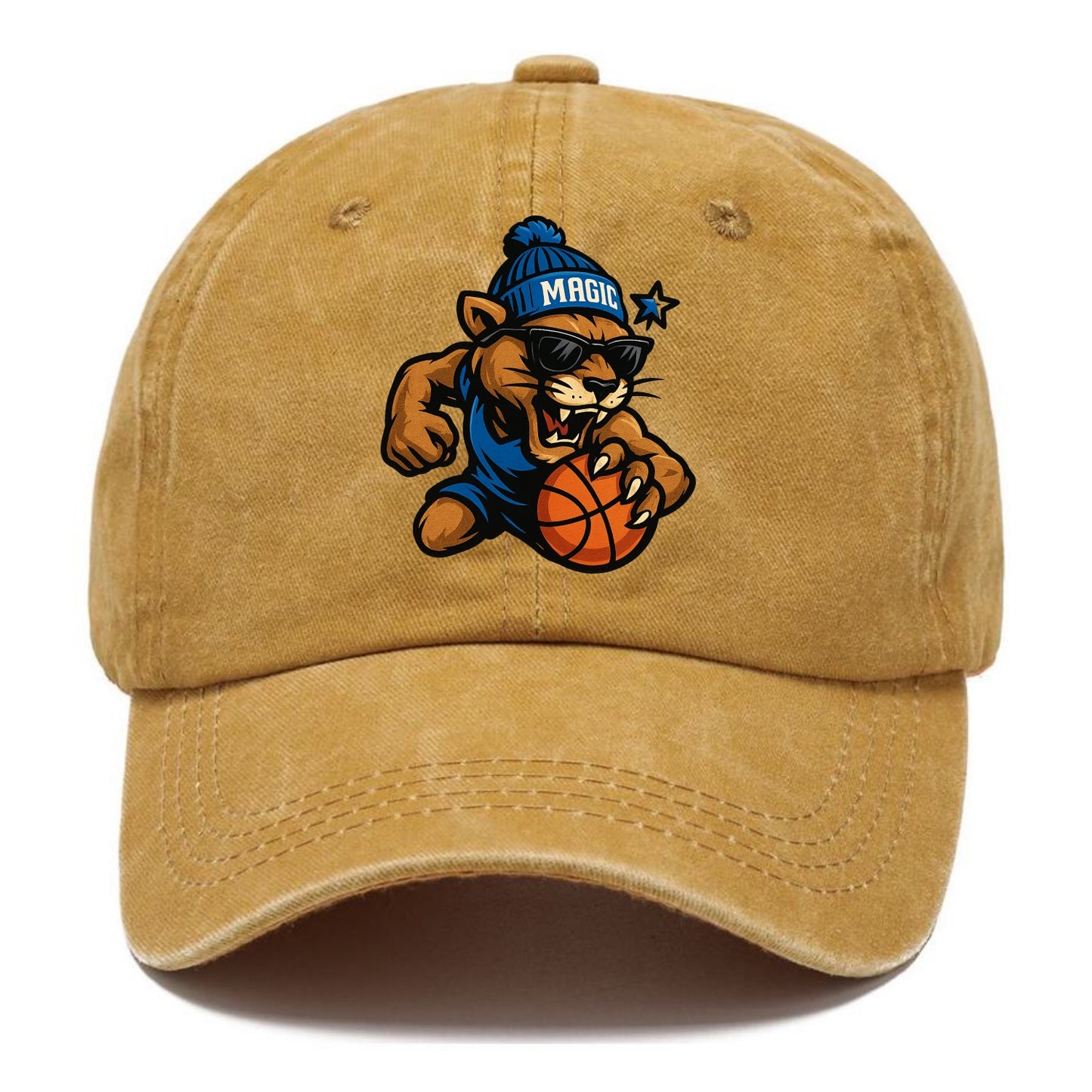 Florida Panther wearing Magic beanie with star wand patch and wayfarer sunglasses - Classic Cap - Golden Harvest(Yellow)