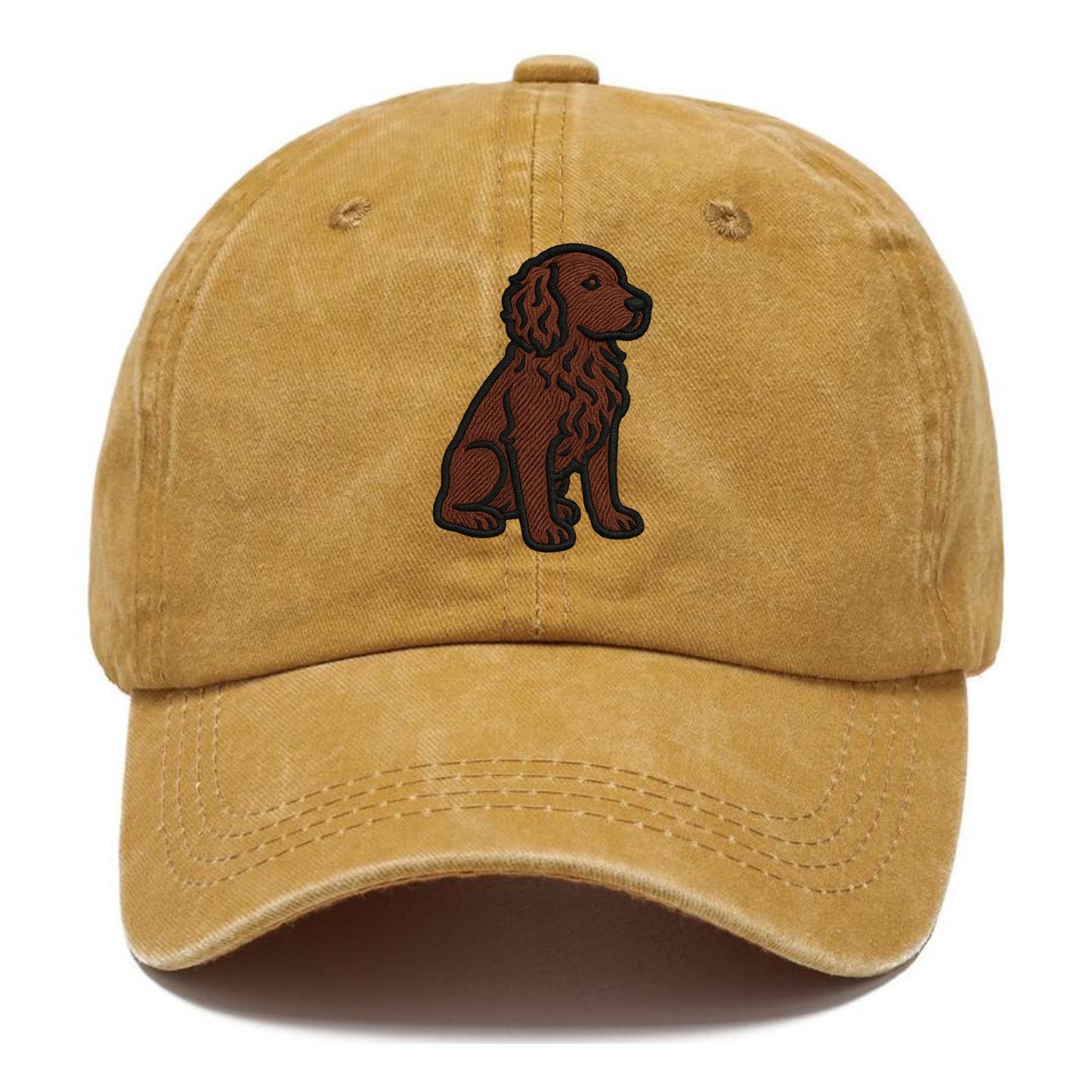 Boykin Spaniel - Rich chocolate brown wavy coat embroidered sitting pose - Classic Cap - Golden Harvest(Yellow)