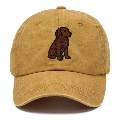 Boykin Spaniel - Rich chocolate brown wavy coat embroidered sitting pose - Classic Cap - Golden Harvest(Yellow)
