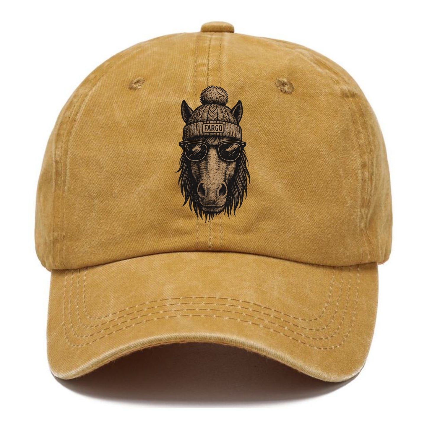 North Dakota Nokota Horse wearing Fargo beanie with pom pom and wayfarer sunglasses - Classic Cap - Golden Harvest(Yellow)
