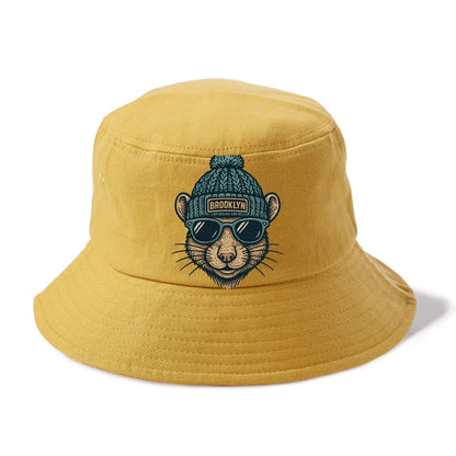 NYC Rat wearing Brooklyn beanie with pom pom and wayfarer sunglasses - Bucket Hat - Golden Harvest(Yellow)
