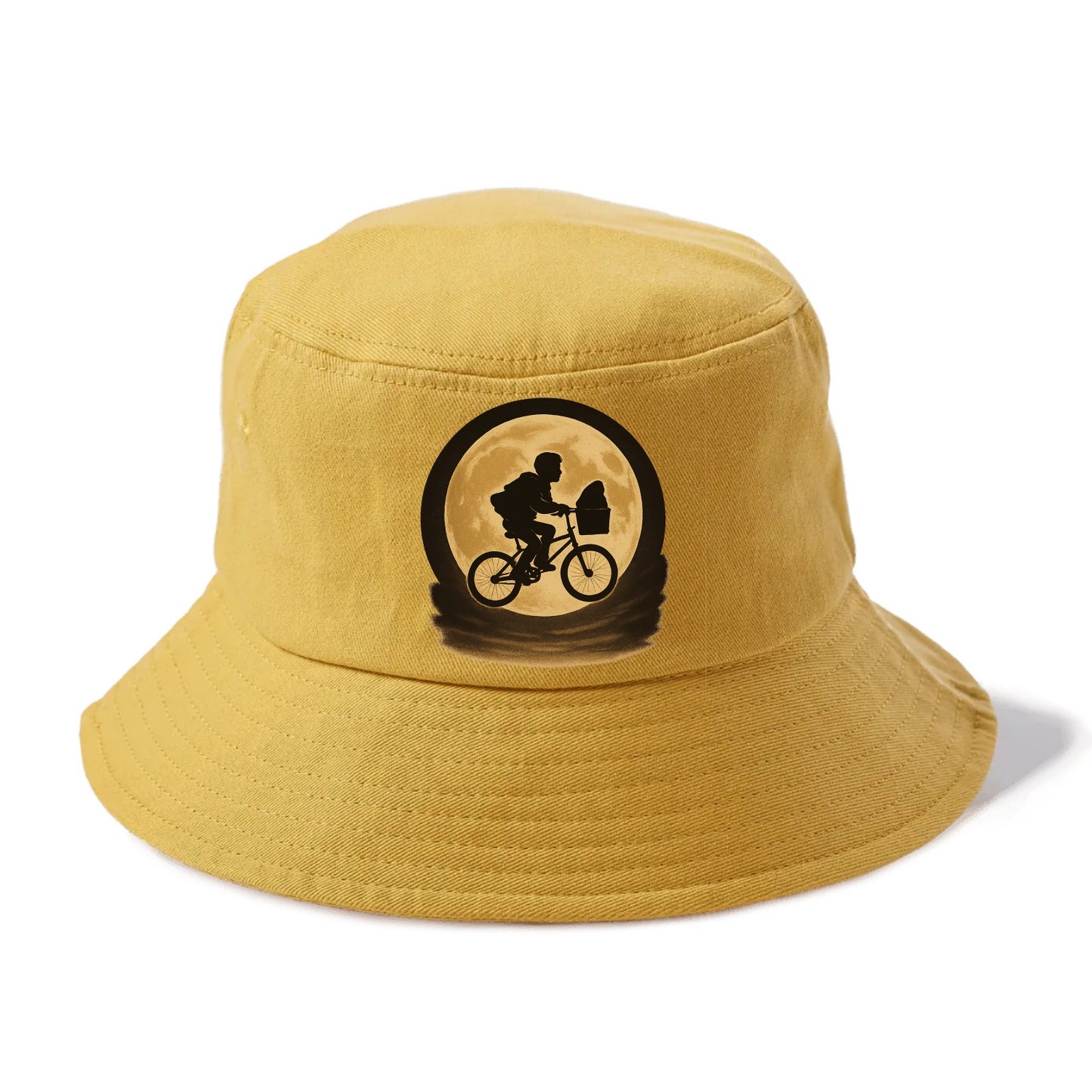 boy with bicycle flying across full moon with silhouette - Bucket Hat - Golden Harvest(Yellow)