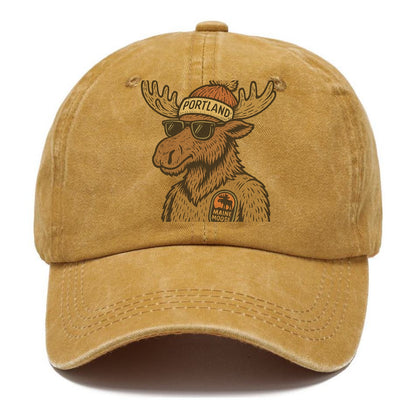 Maine Moose wearing Portland beanie with pom pom and wayfarer sunglasses - Classic Cap - Golden Harvest(Yellow)
