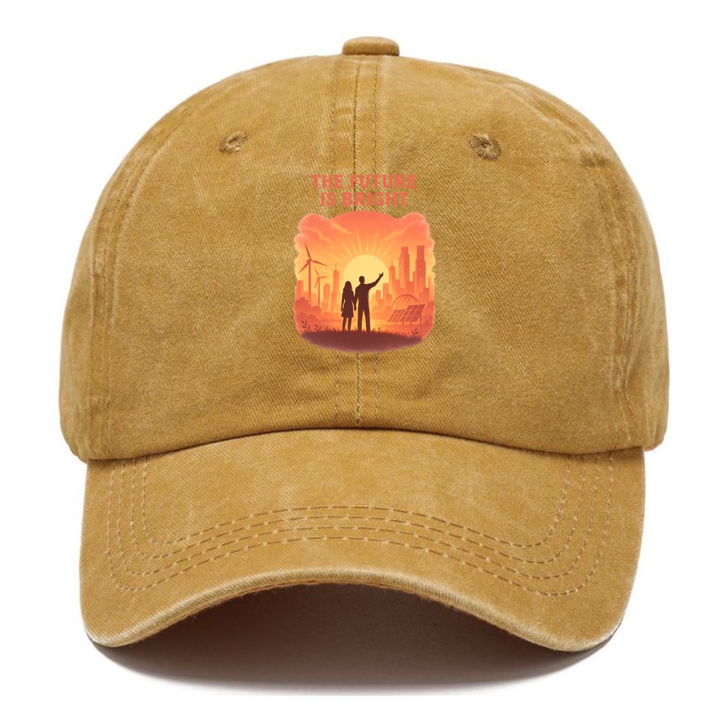 Sunrise over thriving sustainable city - "The Future is Bright" - optimistic vision - Classic Cap - Golden Harvest(Yellow)