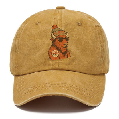 Oklahoma Buffalo wearing Oklahoma City beanie with pom pom and wayfarer sunglasses - Classic Cap - Golden Harvest(Yellow)