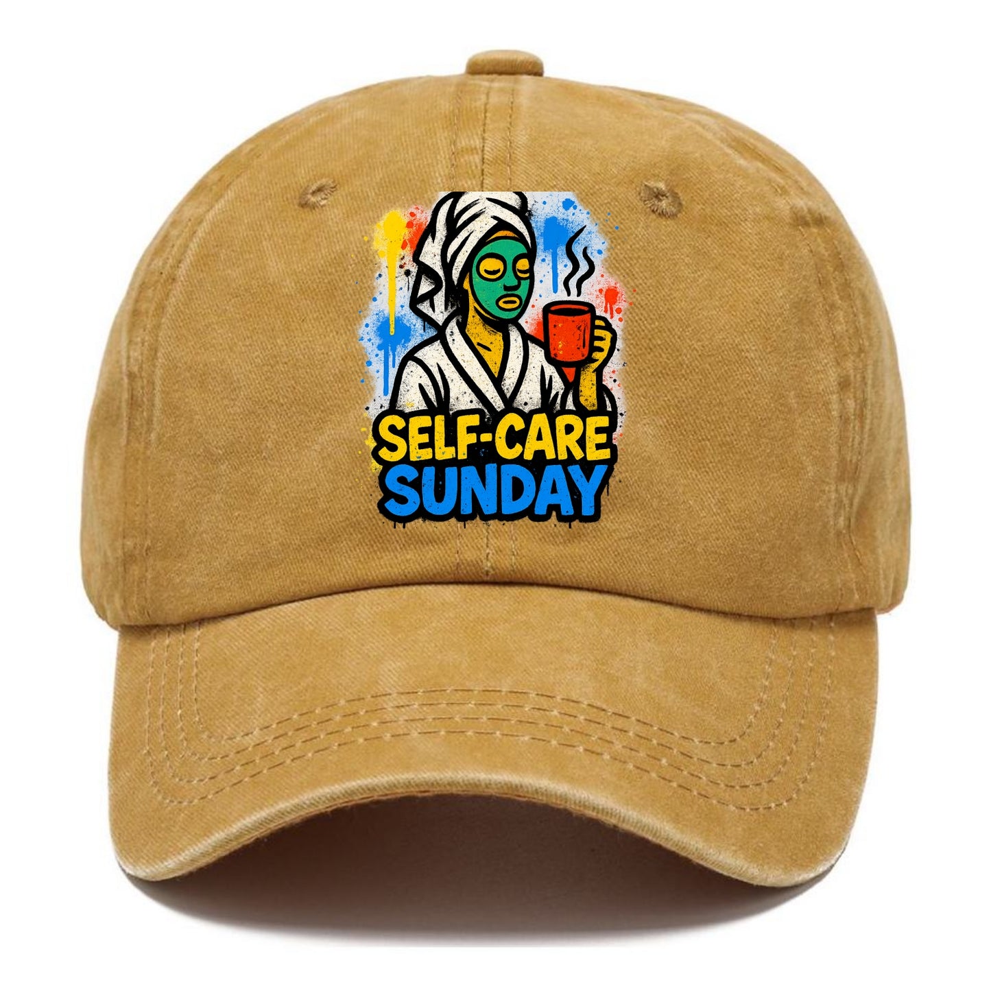 Person in bathrobe with face mask and tea - self-care Sunday ritual, wellness - Classic Cap - Golden Harvest(Yellow)