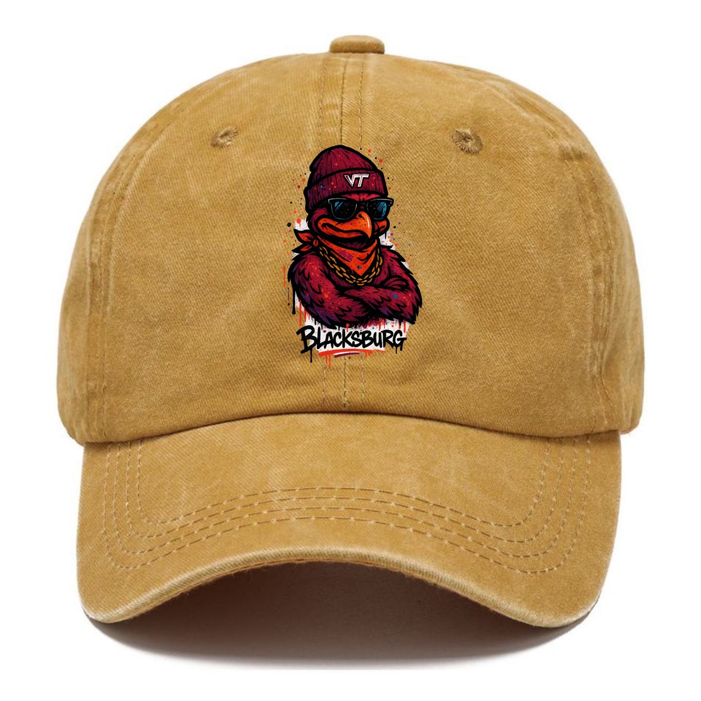 Blacksburg HokieBird wearing Virginia Tech beanie with VT patch - Classic Cap - Golden Harvest(Yellow)