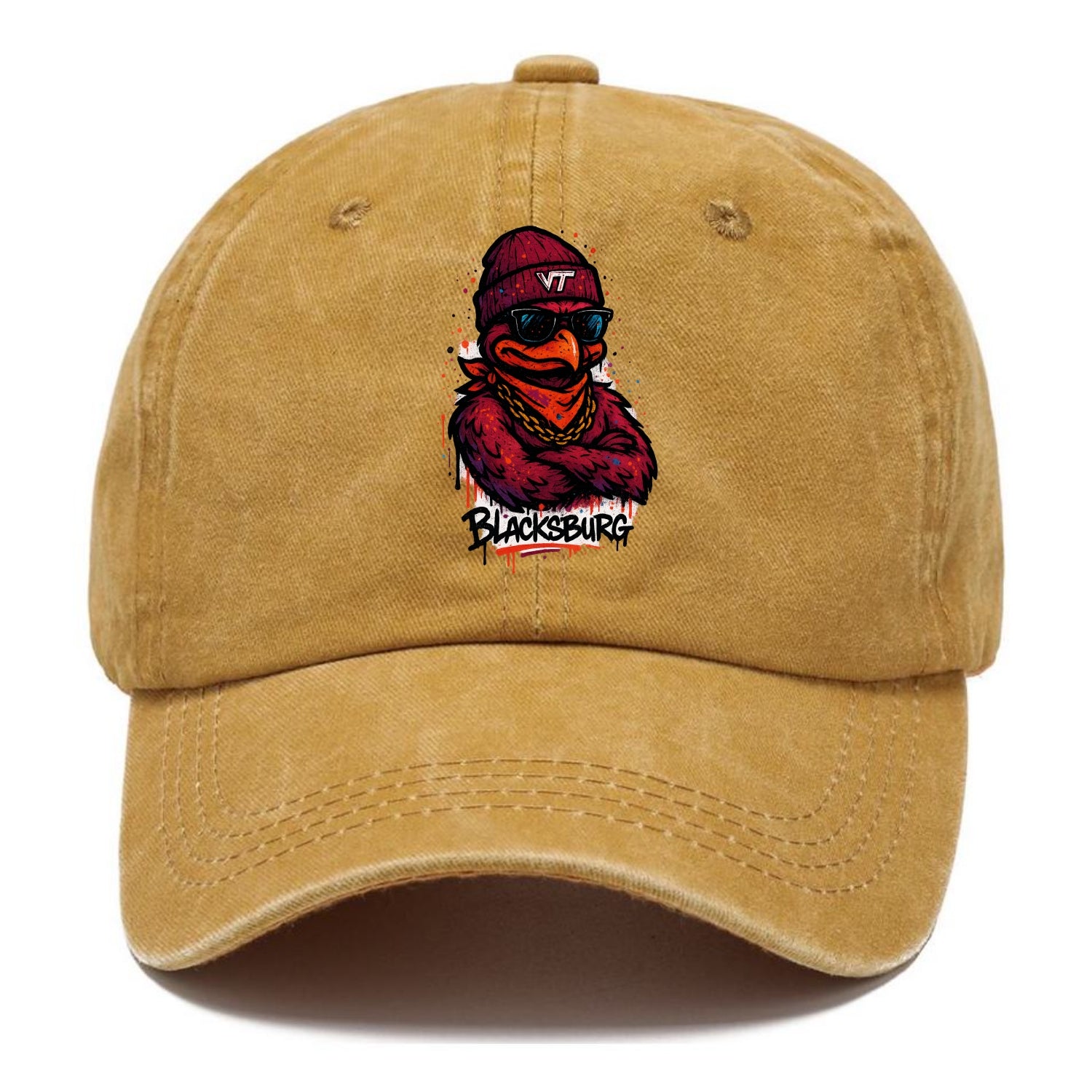 Blacksburg HokieBird wearing Virginia Tech beanie with VT patch - Classic Cap - Golden Harvest(Yellow)