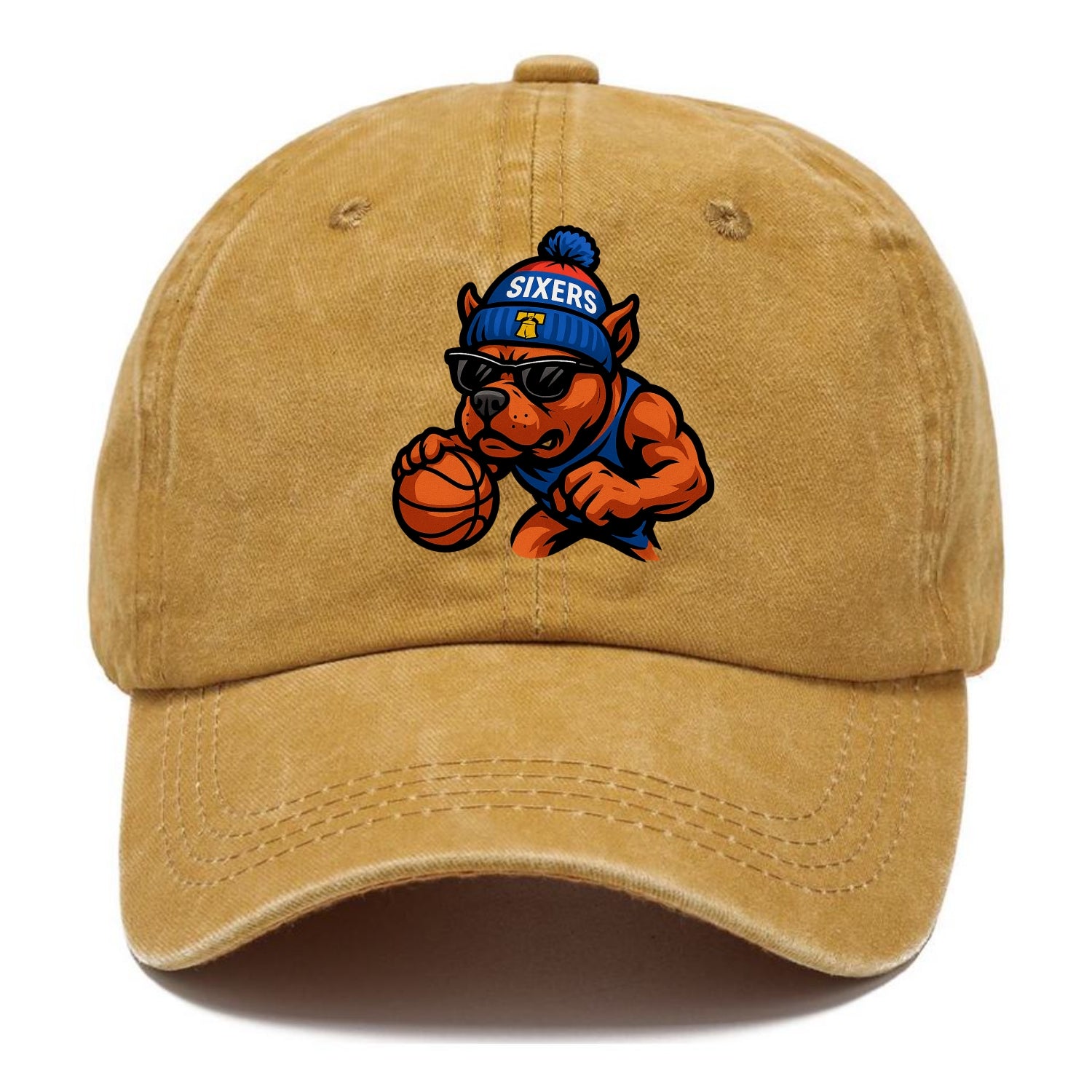 Philly Pitbull wearing Sixers beanie with Liberty Bell and wayfarer sunglasses - Classic Cap - Golden Harvest(Yellow)