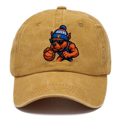 Philly Pitbull wearing Sixers beanie with Liberty Bell and wayfarer sunglasses - Classic Cap - Golden Harvest(Yellow)