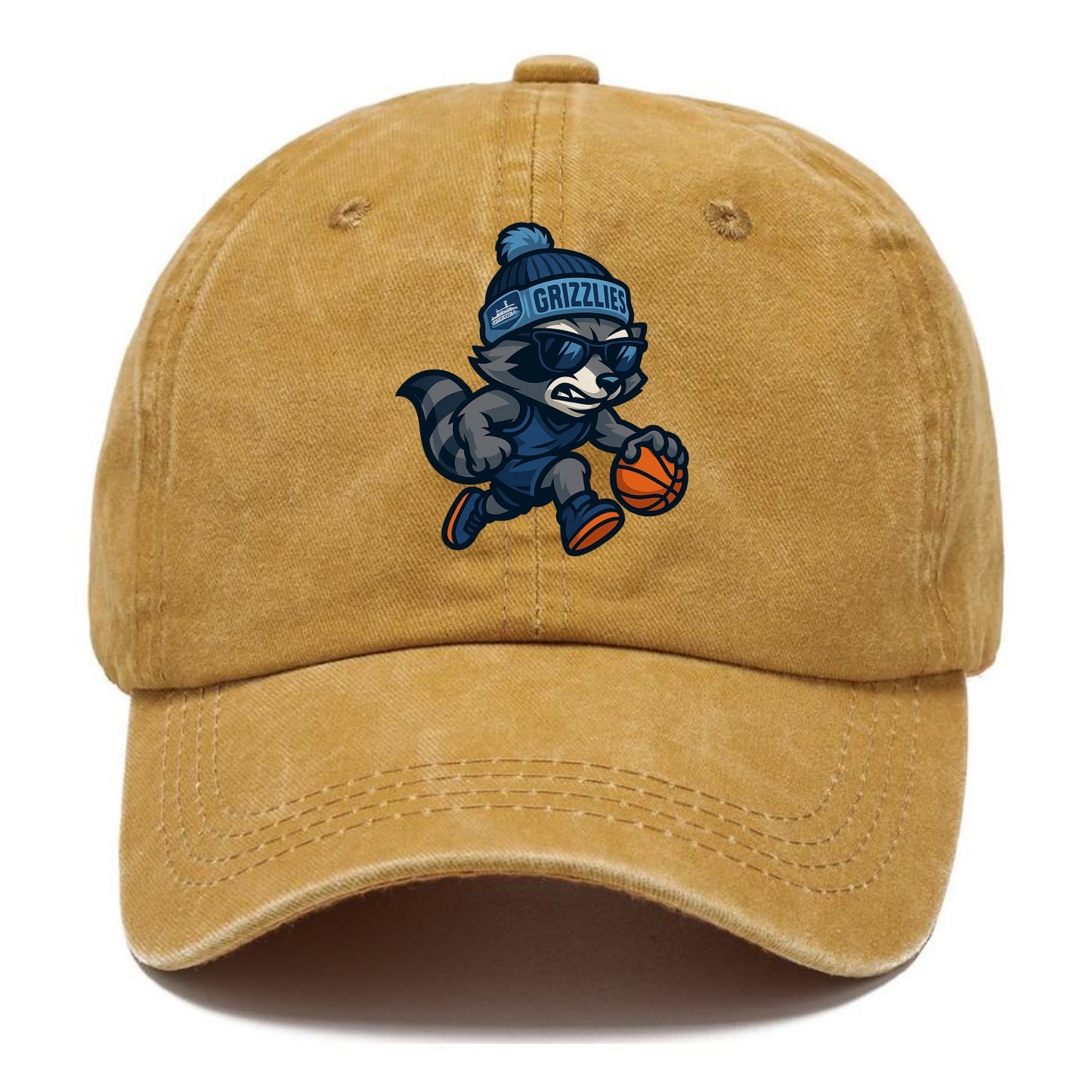Memphis Raccoon wearing Grizzlies beanie with riverboat patch and wayfarer sunglasses - Classic Cap - Golden Harvest(Yellow)